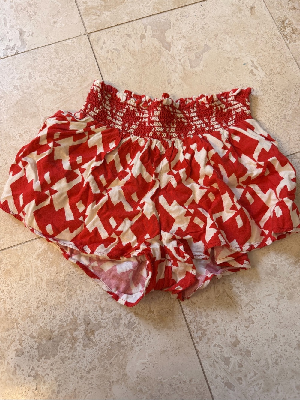 audrey Red & Cream Smocked Ruffle Shorts